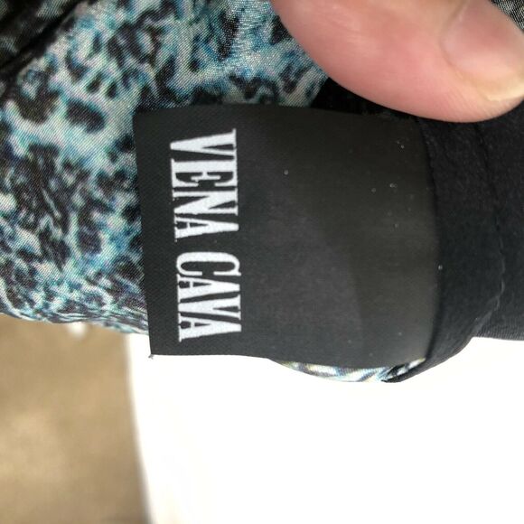 NEW Vena Cava Black Teal Printed Short Sleeve 100% Silk Sheath Dress Womens 10 - Picture 7 of 9